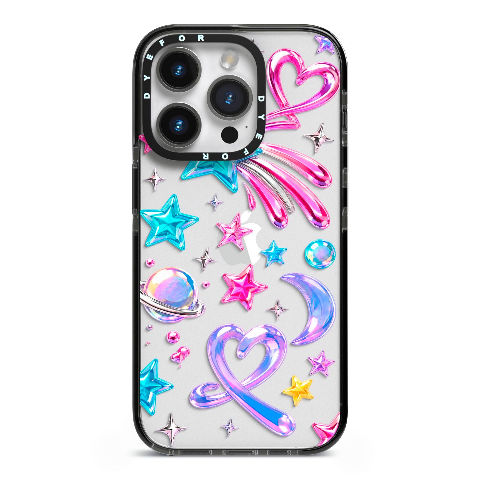 Prism Pop iPhone 14 Pro Black Impact Case on Silver phone
