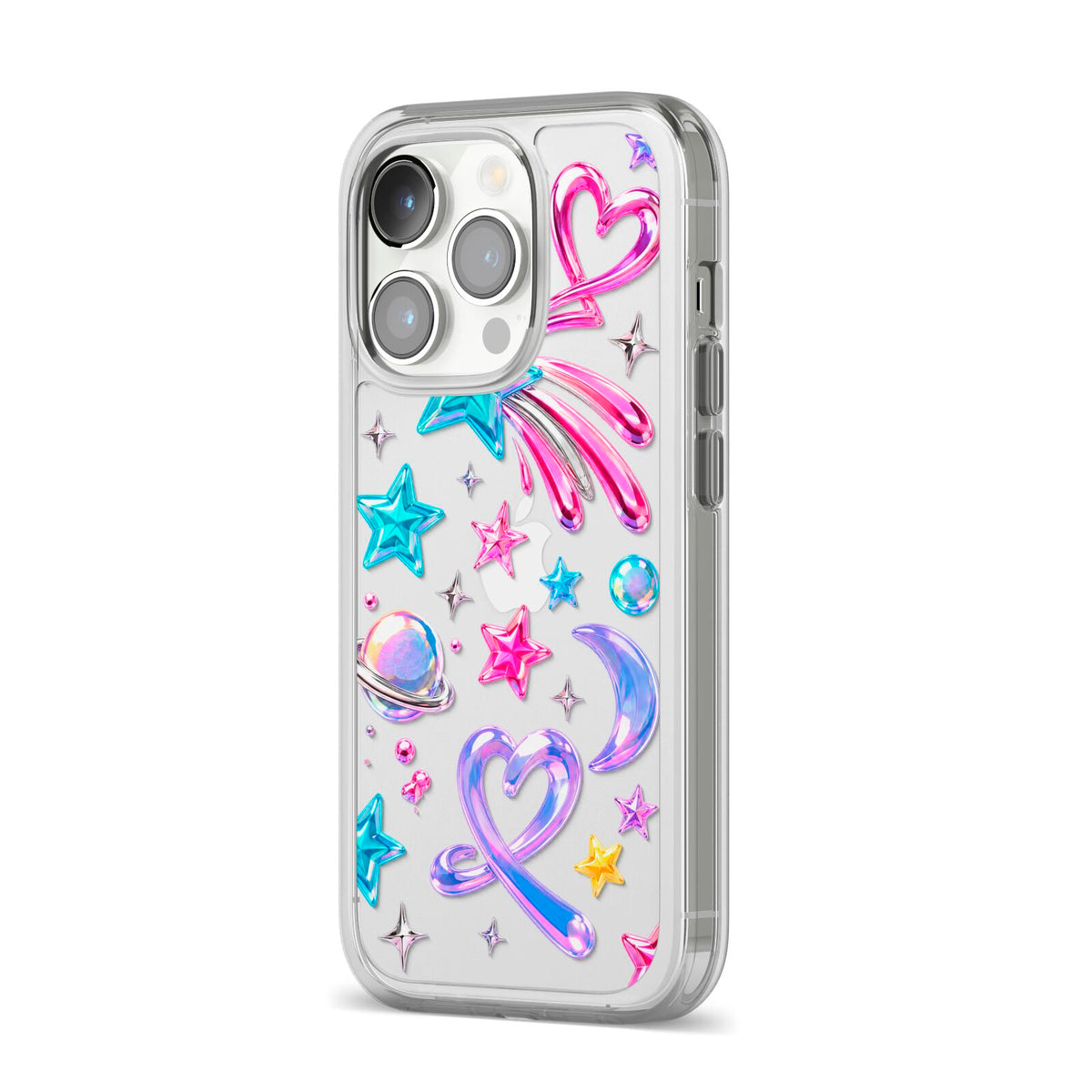 Prism Pop iPhone 14 Pro Clear Tough Case Silver Angled Image