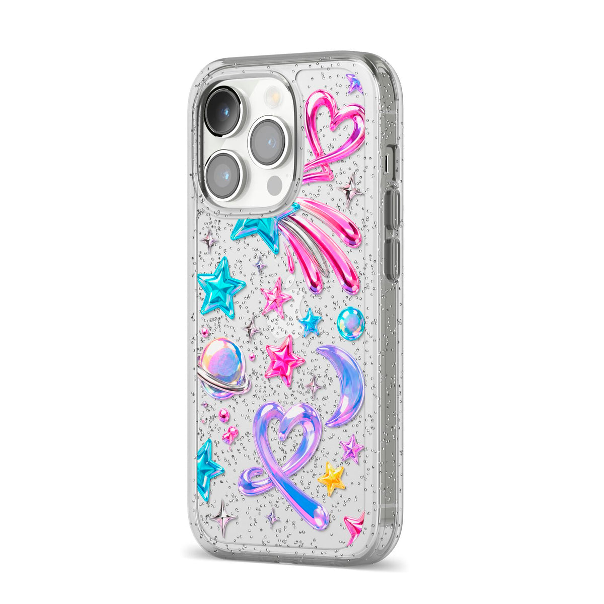 Prism Pop iPhone 14 Pro Glitter Tough Case Silver Angled Image