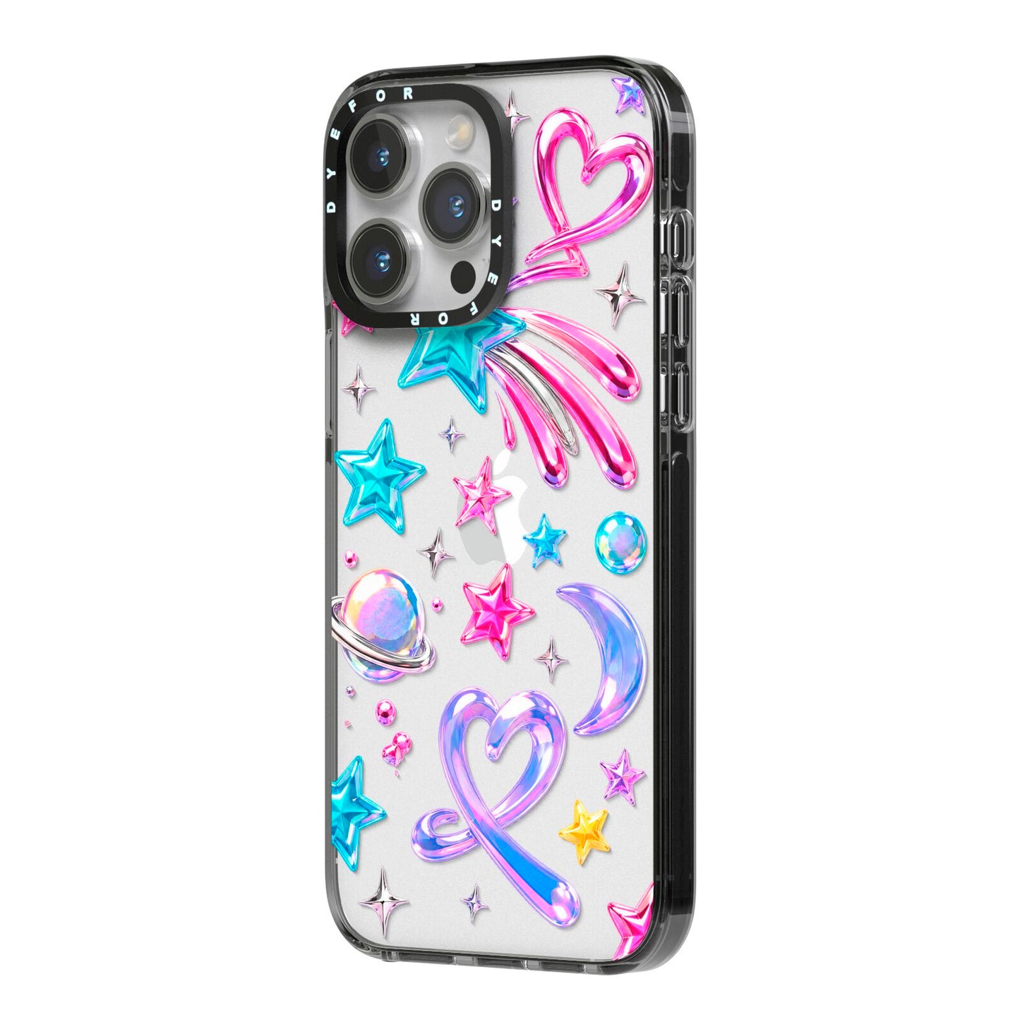 Prism Pop iPhone 14 Pro Max Black Impact Case Side Angle on Silver phone