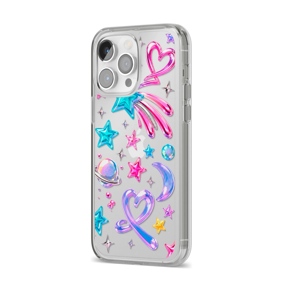 Prism Pop iPhone 14 Pro Max Clear Tough Case Silver Angled Image