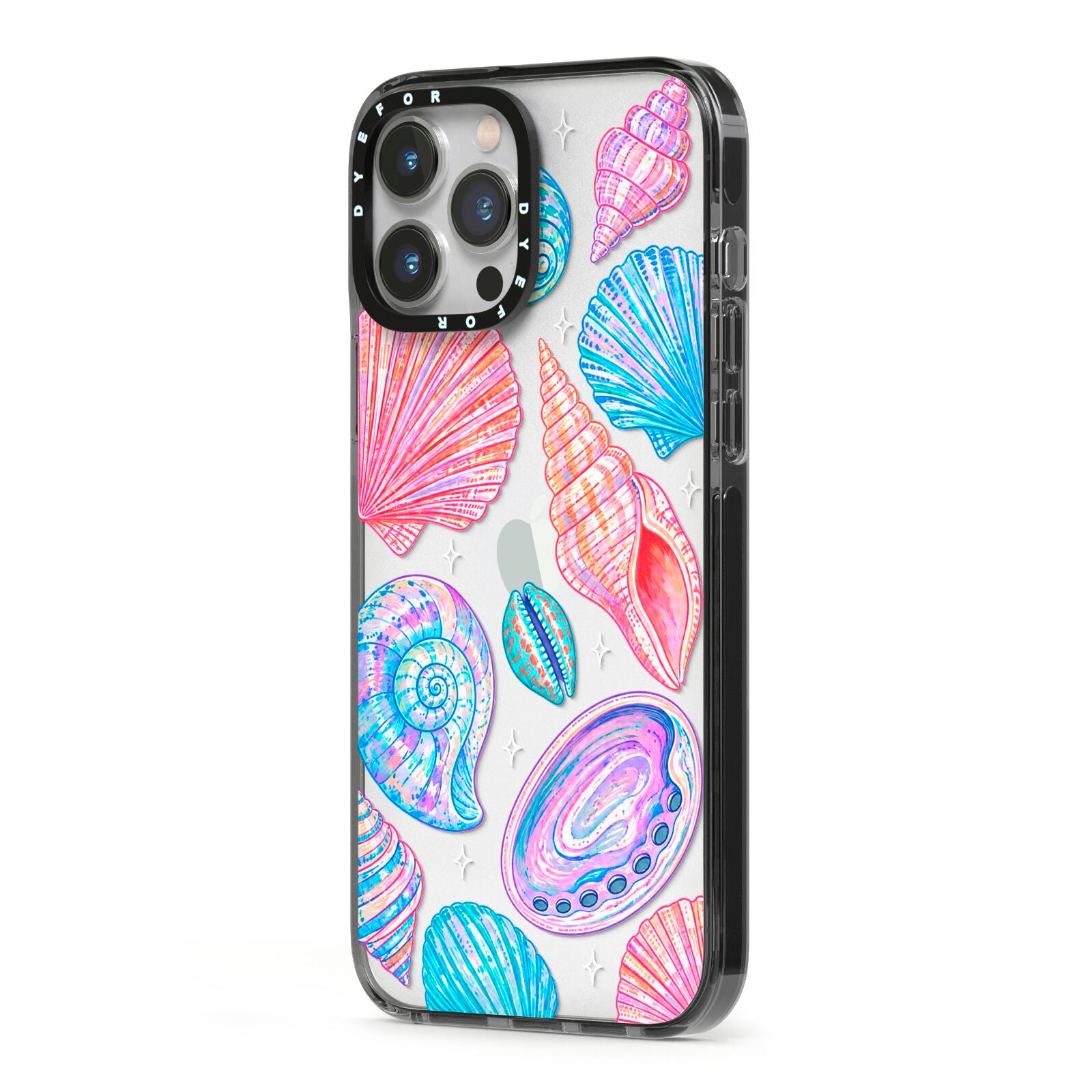 Prismatic Tide iPhone 13 Pro Max Black Impact Case Side Angle on Silver phone