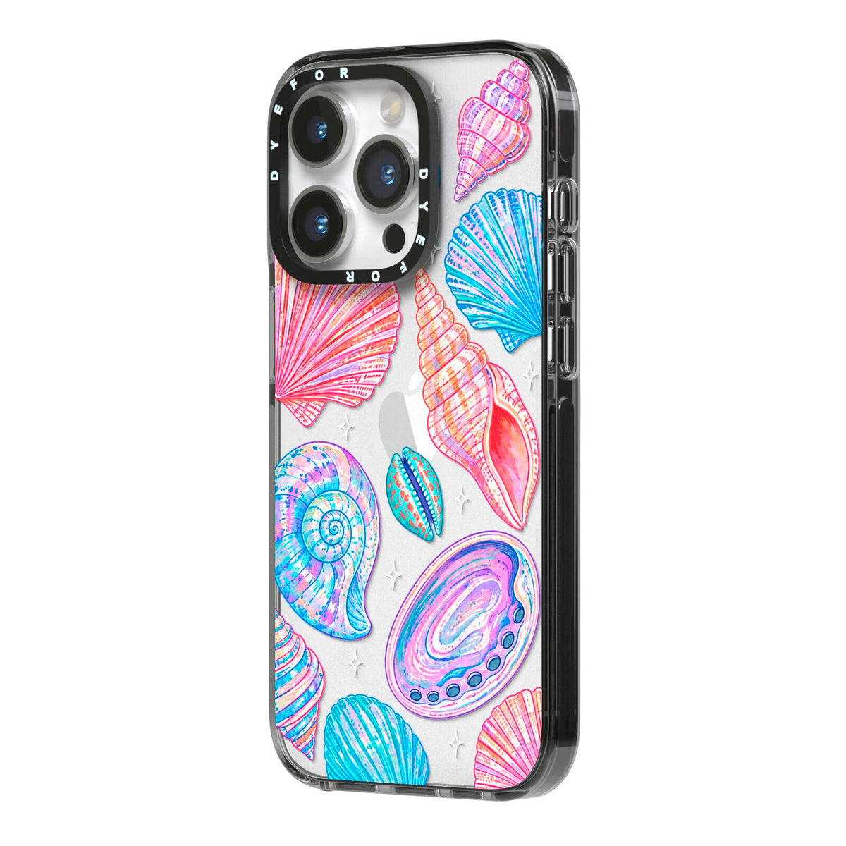 Prismatic Tide iPhone 14 Pro Black Impact Case Side Angle on Silver phone