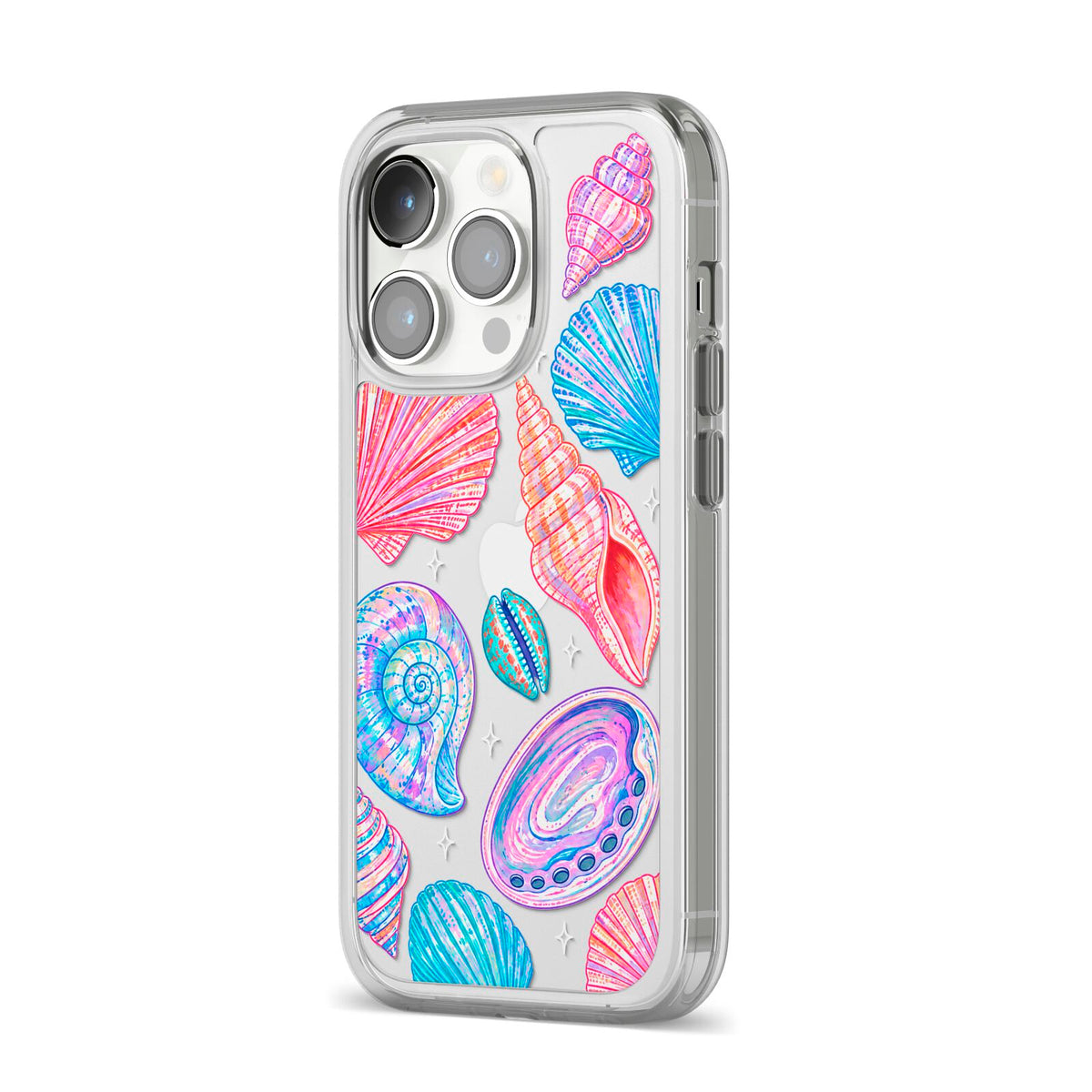 Prismatic Tide iPhone 14 Pro Clear Tough Case Silver Angled Image