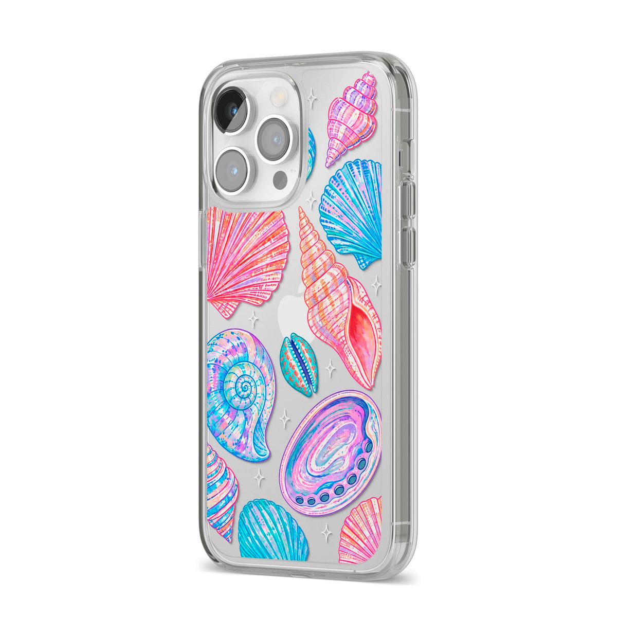 Prismatic Tide iPhone 14 Pro Max Clear Tough Case Silver Angled Image