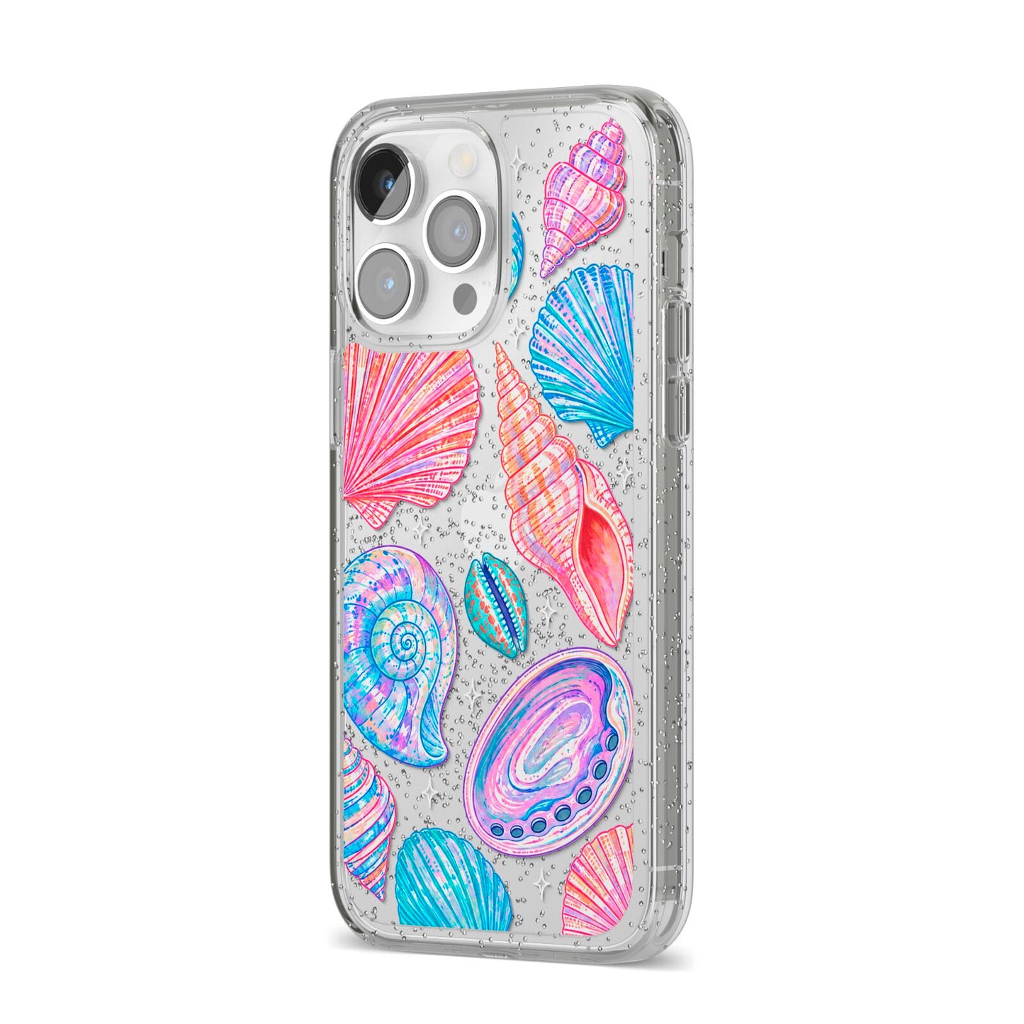 Prismatic Tide iPhone 14 Pro Max Glitter Tough Case Silver Angled Image