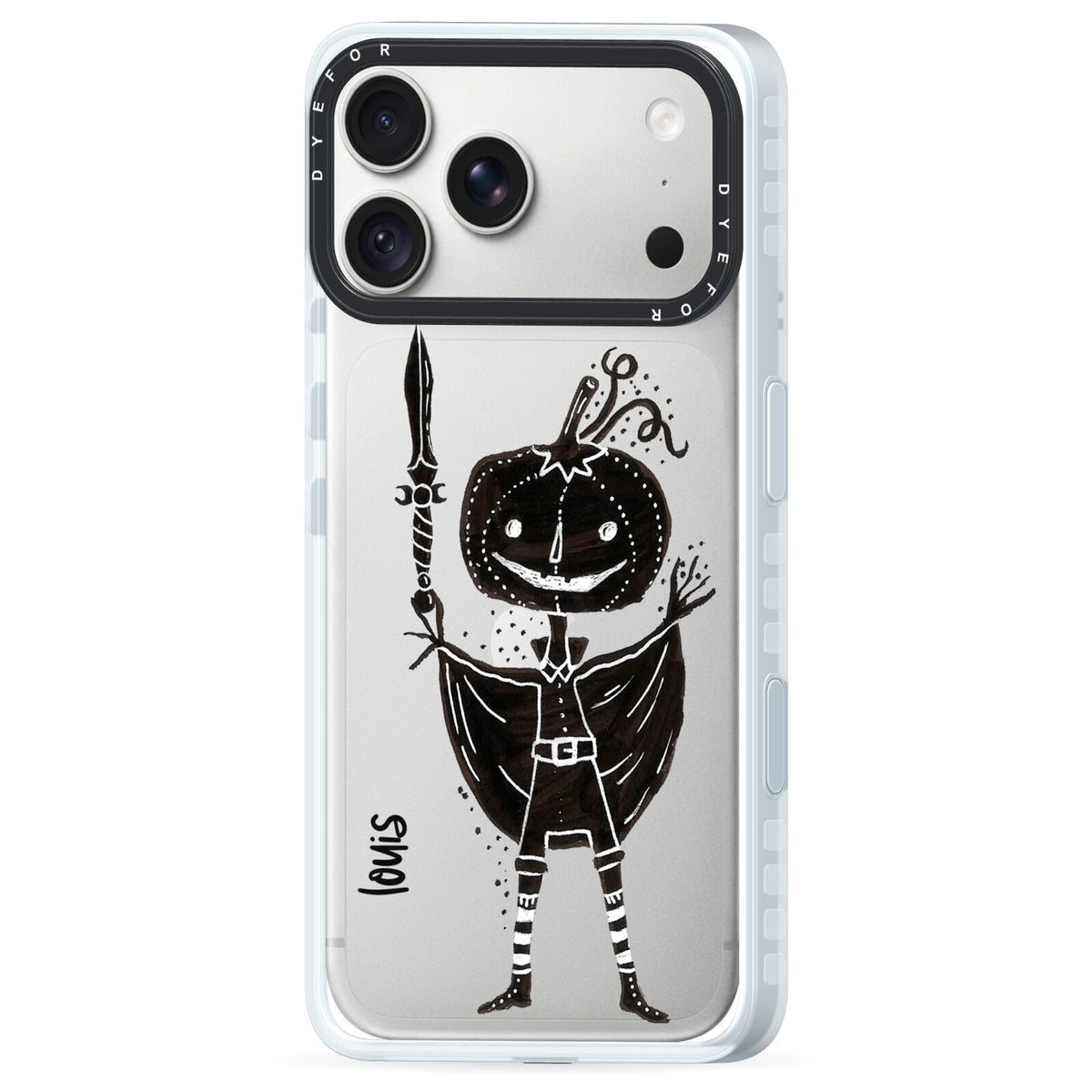 Pumpkin Head Personalised iPhone 18 Pro Black Impact Pre order Case Side Angle on Silver phone