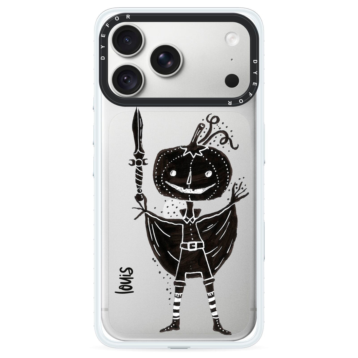 Pumpkin Head Personalised iPhone 18 Pro Black Impact Pre order Case on Silver phone