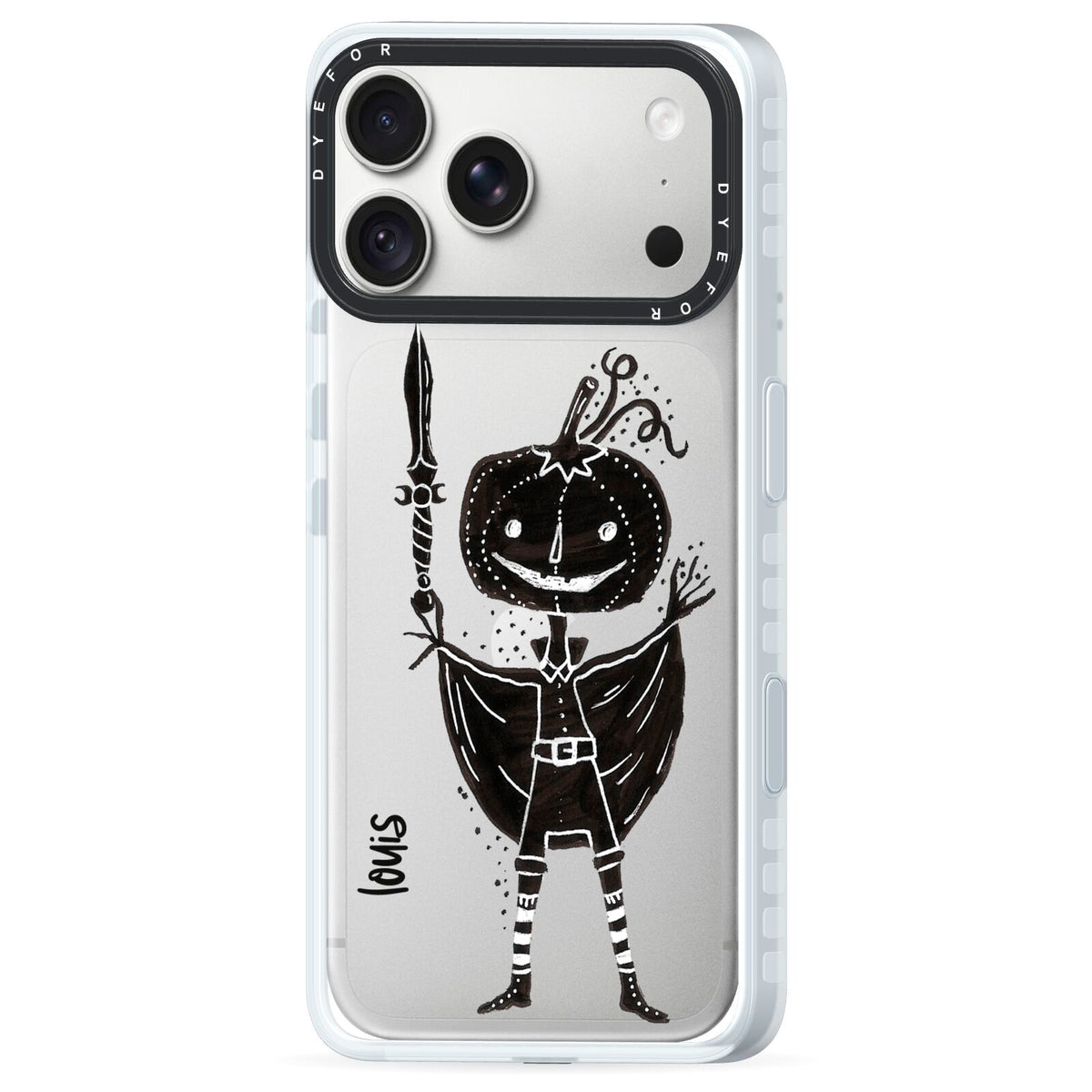 Pumpkin Head Personalised iPhone 18 Pro Max Black Impact Pre order Case Side Angle on Silver phone