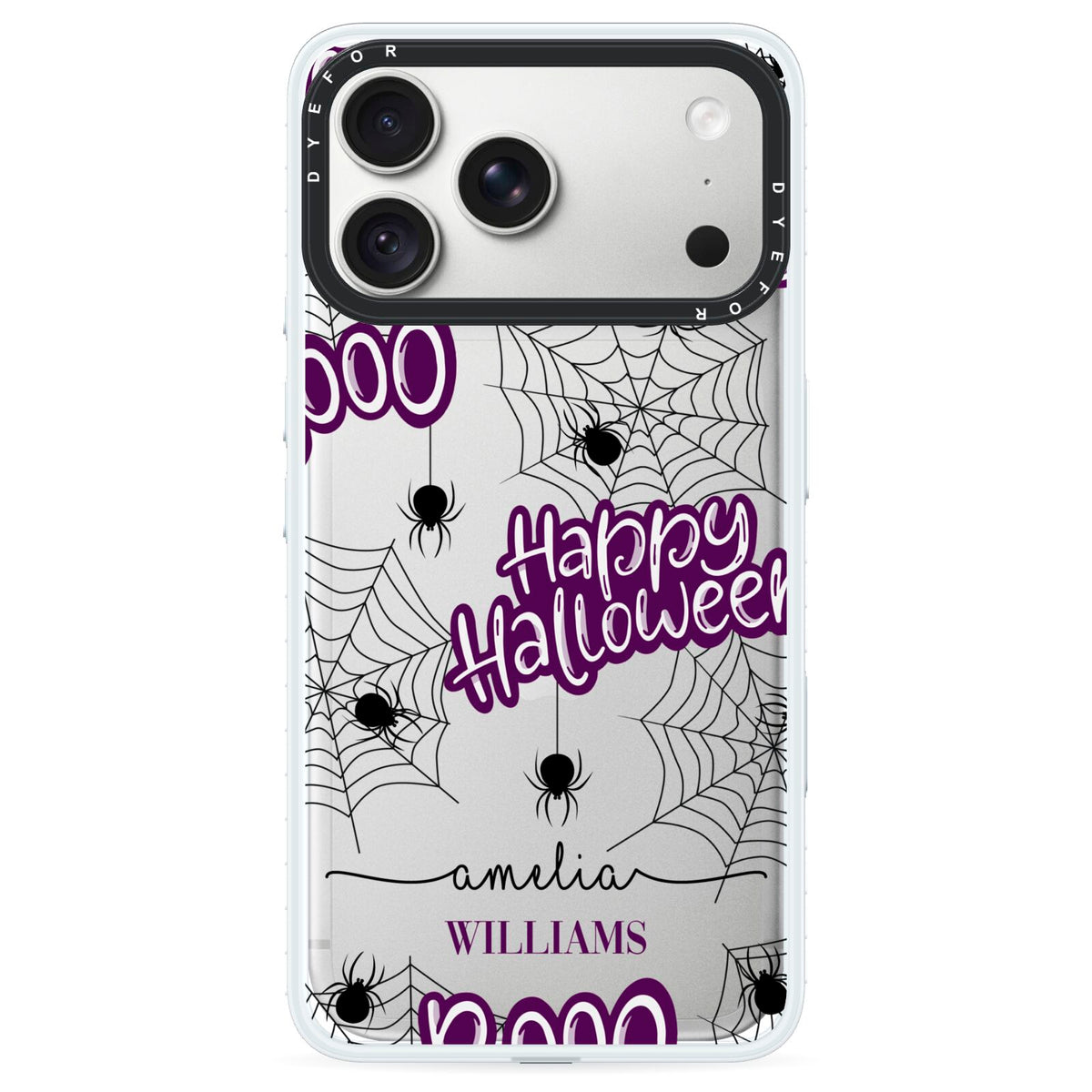 Purple Halloween Catchphrases iPhone 18 Pro Black Impact Pre order Case on Silver phone