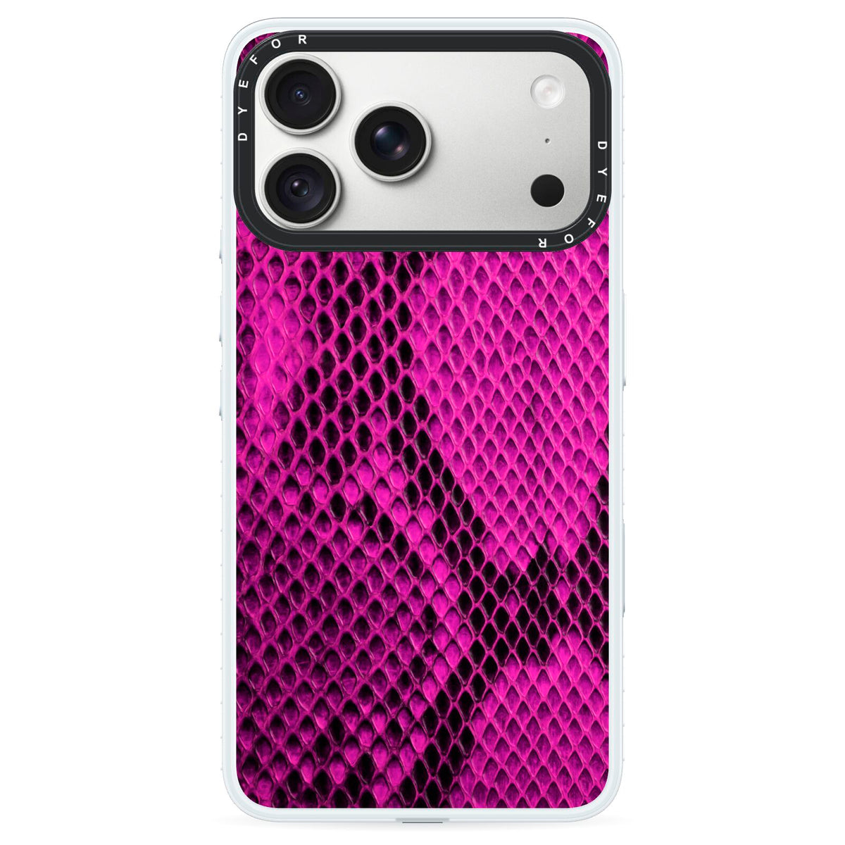 Purple Snakeskin iPhone 18 Pro Black Impact Pre order Case on Silver phone