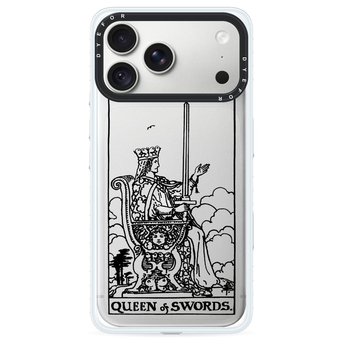 Queen of Swords Monochrome iPhone 18 Pro Black Impact Pre order Case on Silver phone
