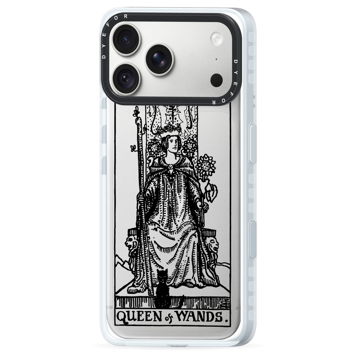 Queen of Wands Monochrome iPhone 18 Pro Max Black Impact Pre order Case Side Angle on Silver phone