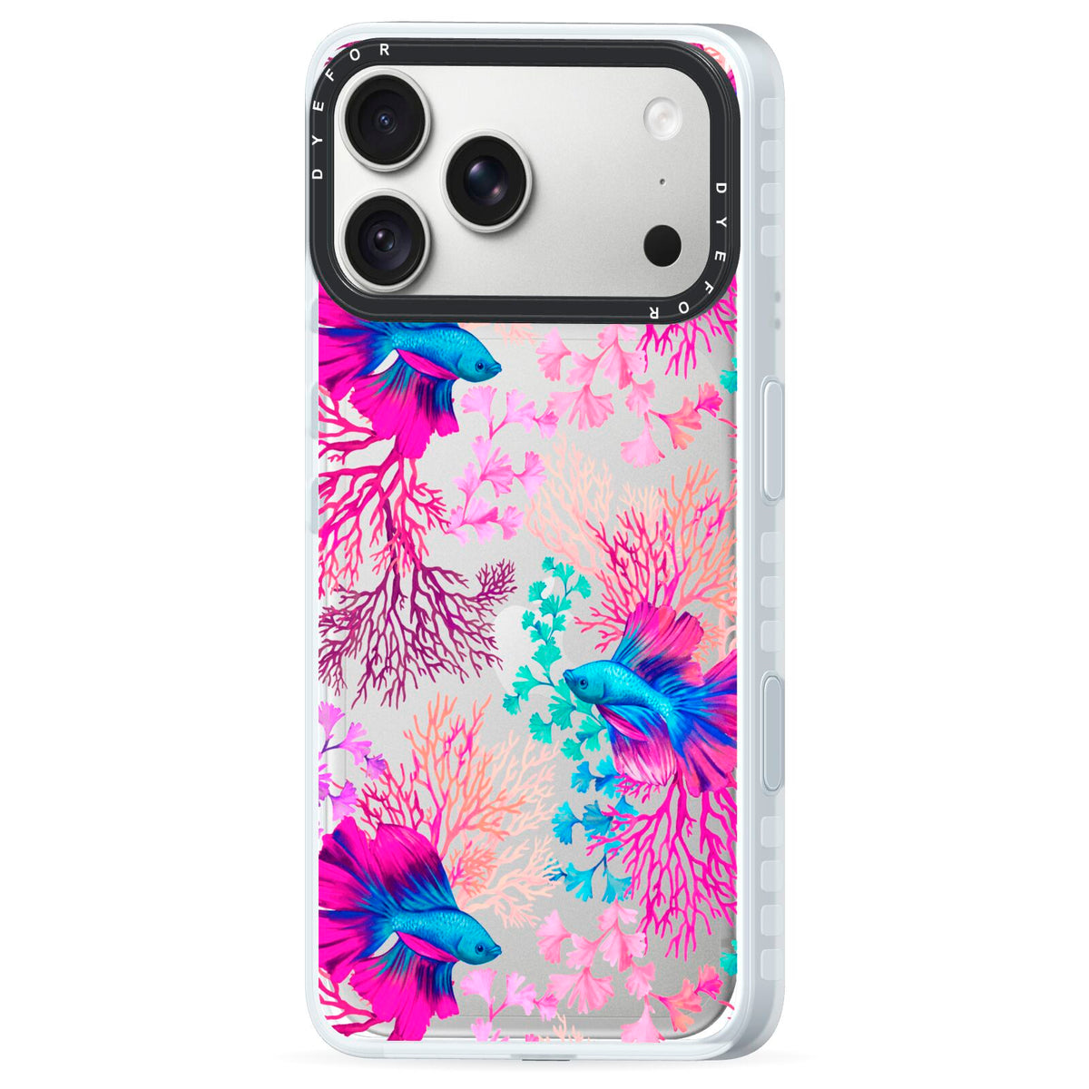 Rainbow Fish iPhone 18 Pro Max Black Impact Pre order Case Side Angle on Silver phone