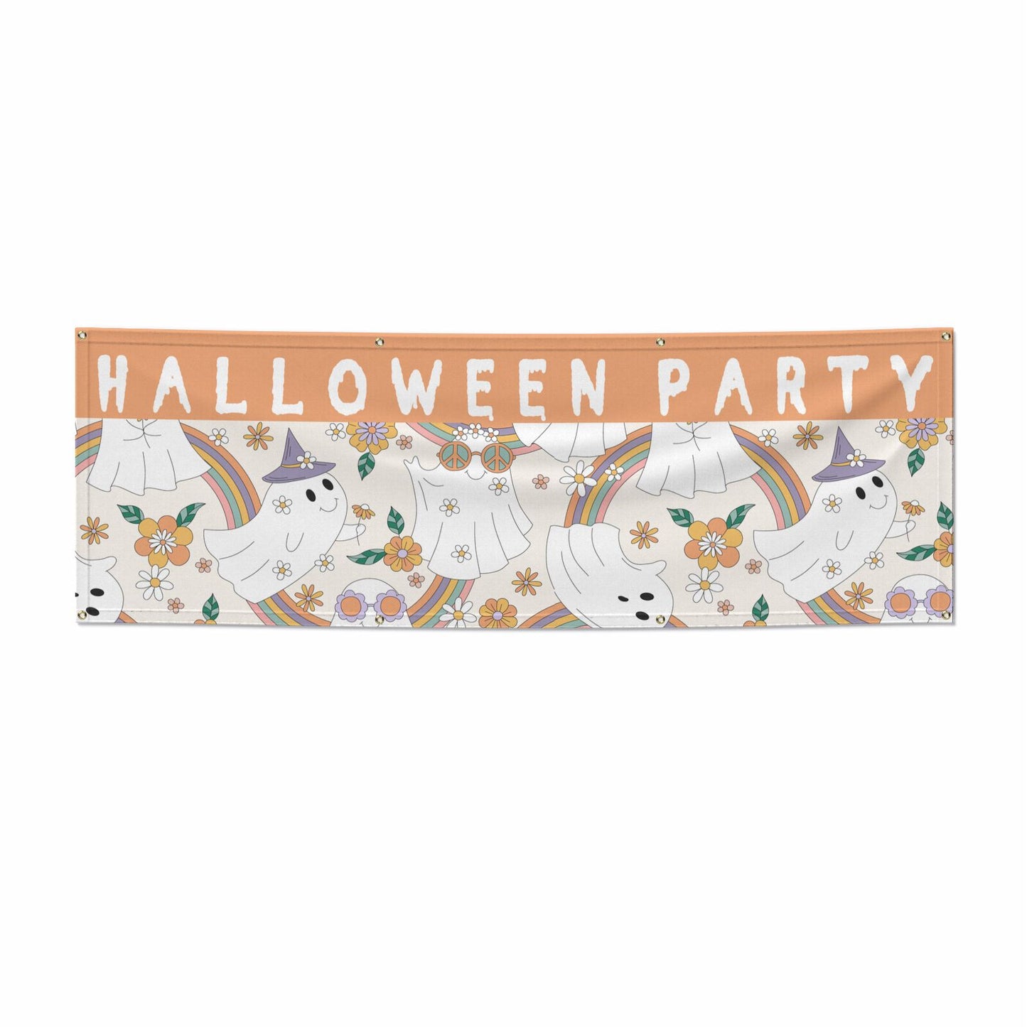 Rainbow Ghost Happy Halloween 6x2 Banner