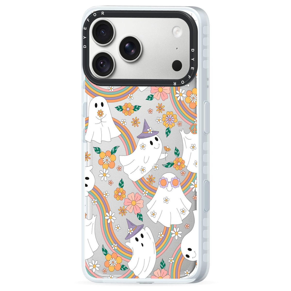 Rainbow Ghost iPhone 18 Pro Max Black Impact Pre order Case Side Angle on Silver phone