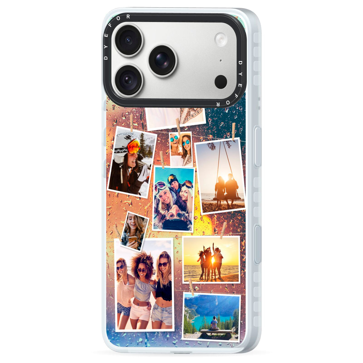 Rainy Evening Scene Photo Montage iPhone 18 Pro Max Black Impact Pre order Case Side Angle on Silver phone