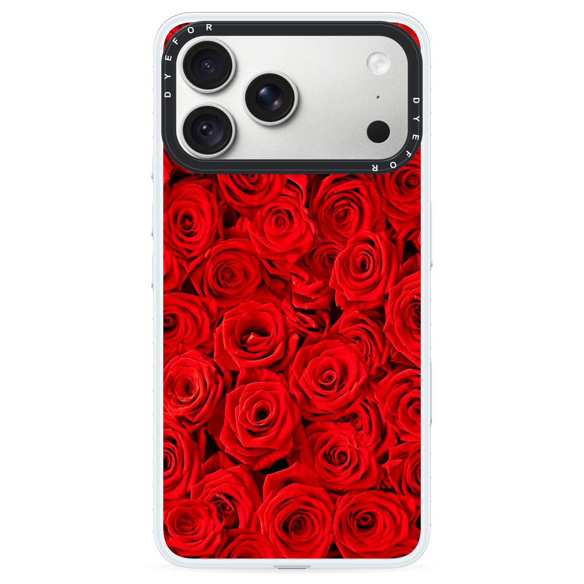 Red Rose iPhone 18 Pro Black Impact Pre order Case on Silver phone