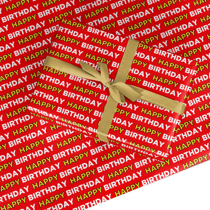 Red White Gold Birthday Football Fan Custom Wrapping Paper