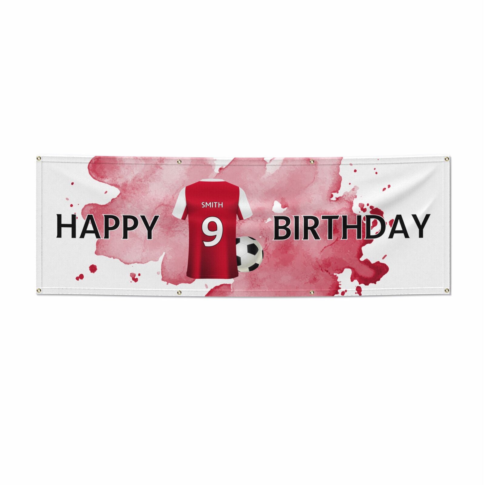 Red White Personalised Football Shirt 6x2 Banner