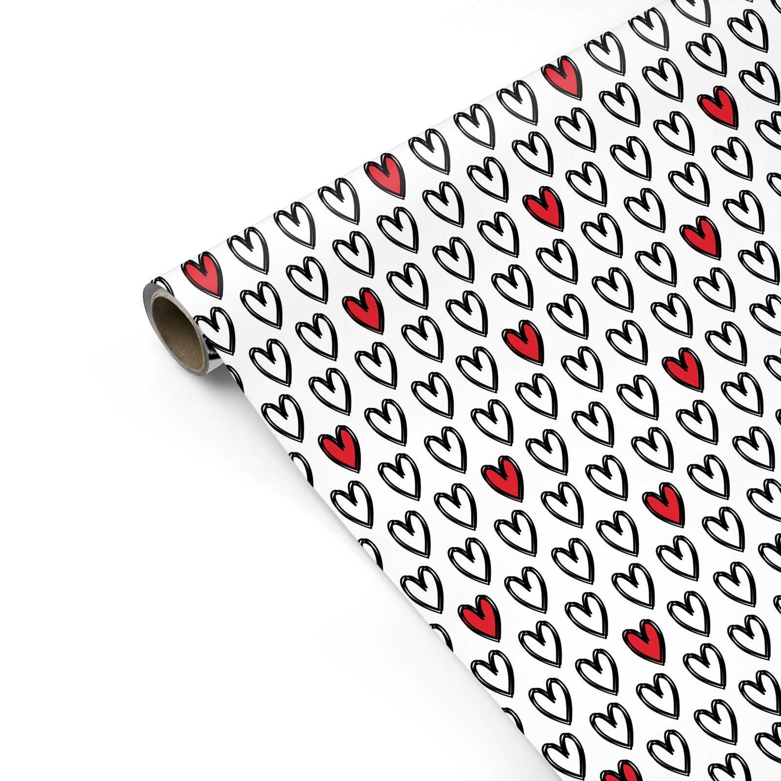 Red and Black Love Heart Outline Personalised Gift Wrap