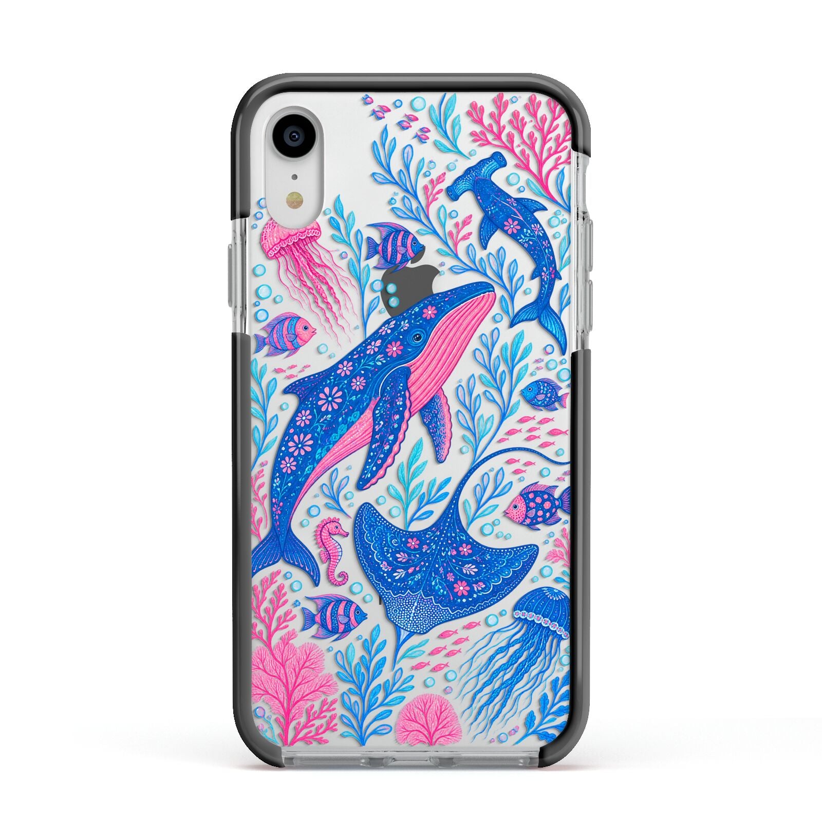 Reef Rhapsody Apple iPhone XR Impact Case Black Edge on Silver Phone
