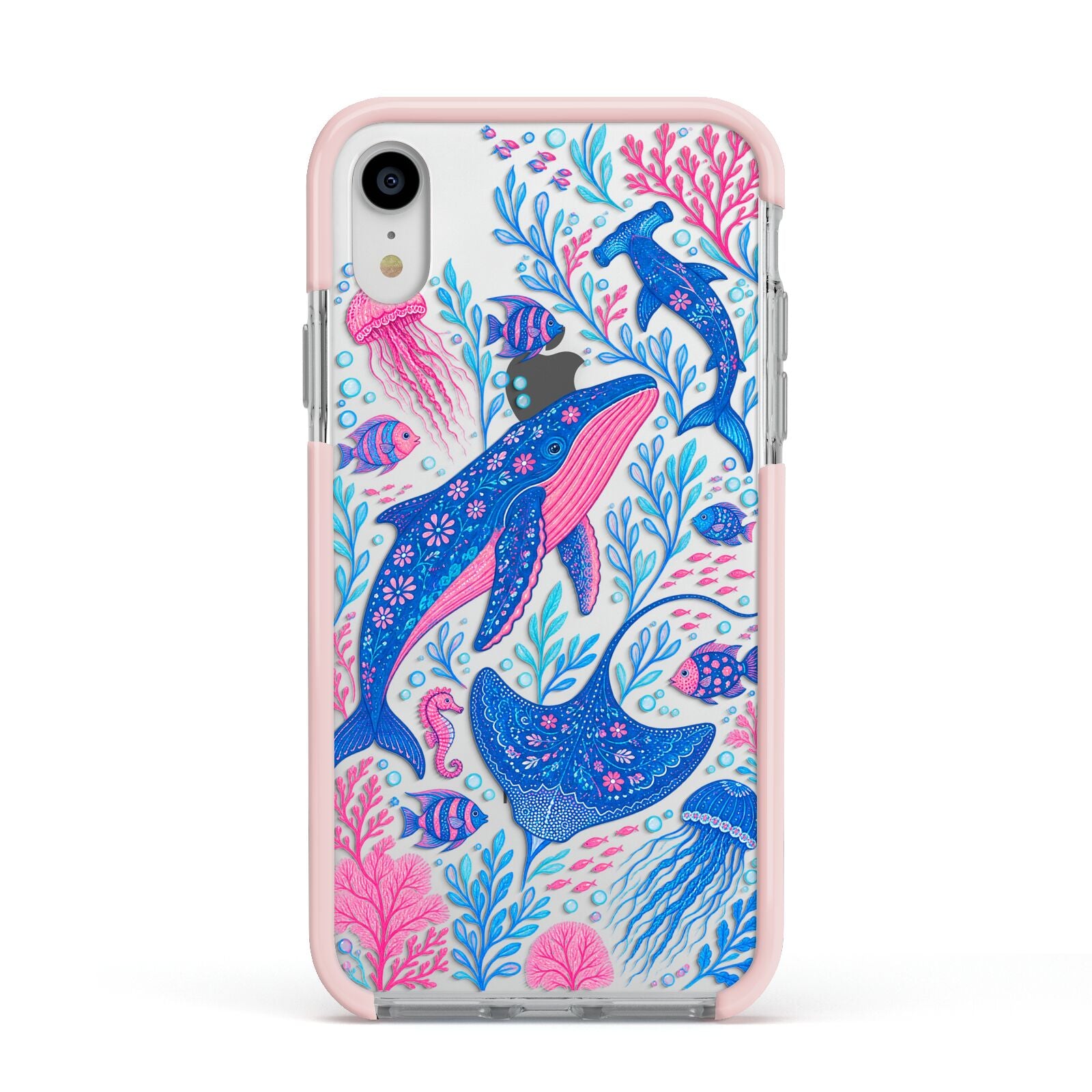 Reef Rhapsody Apple iPhone XR Impact Case Pink Edge on Silver Phone