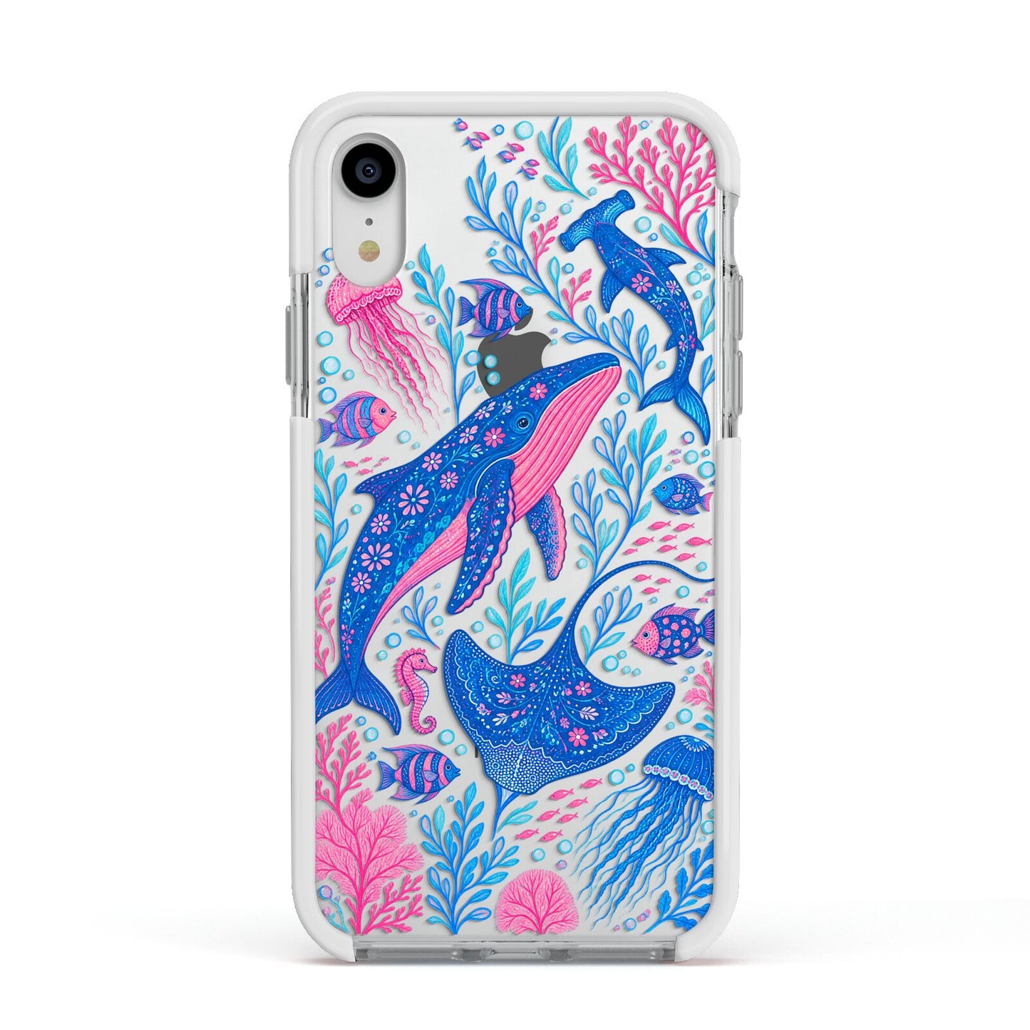 Reef Rhapsody Apple iPhone XR Impact Case White Edge on Silver Phone