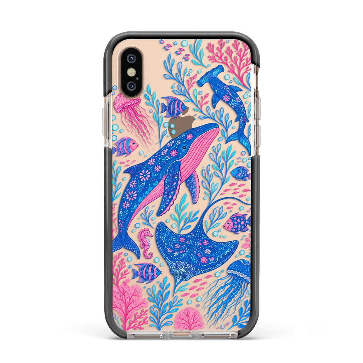 Reef Rhapsody Apple iPhone Xs Impact Case Black Edge on Gold Phone