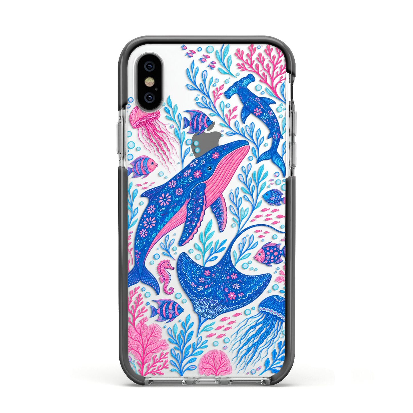 Reef Rhapsody Apple iPhone Xs Impact Case Black Edge on Silver Phone