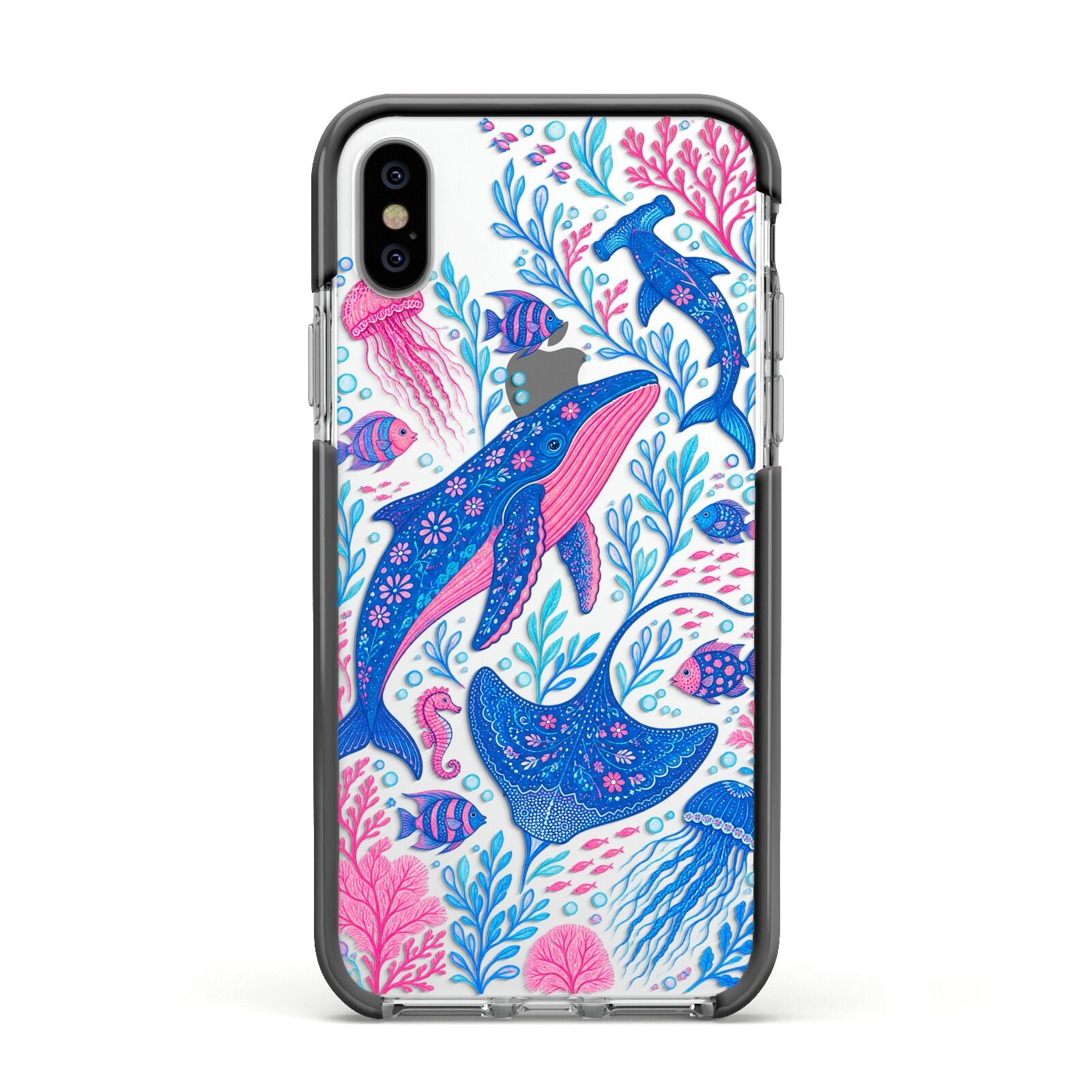 Reef Rhapsody Apple iPhone Xs Impact Case Black Edge on Silver Phone