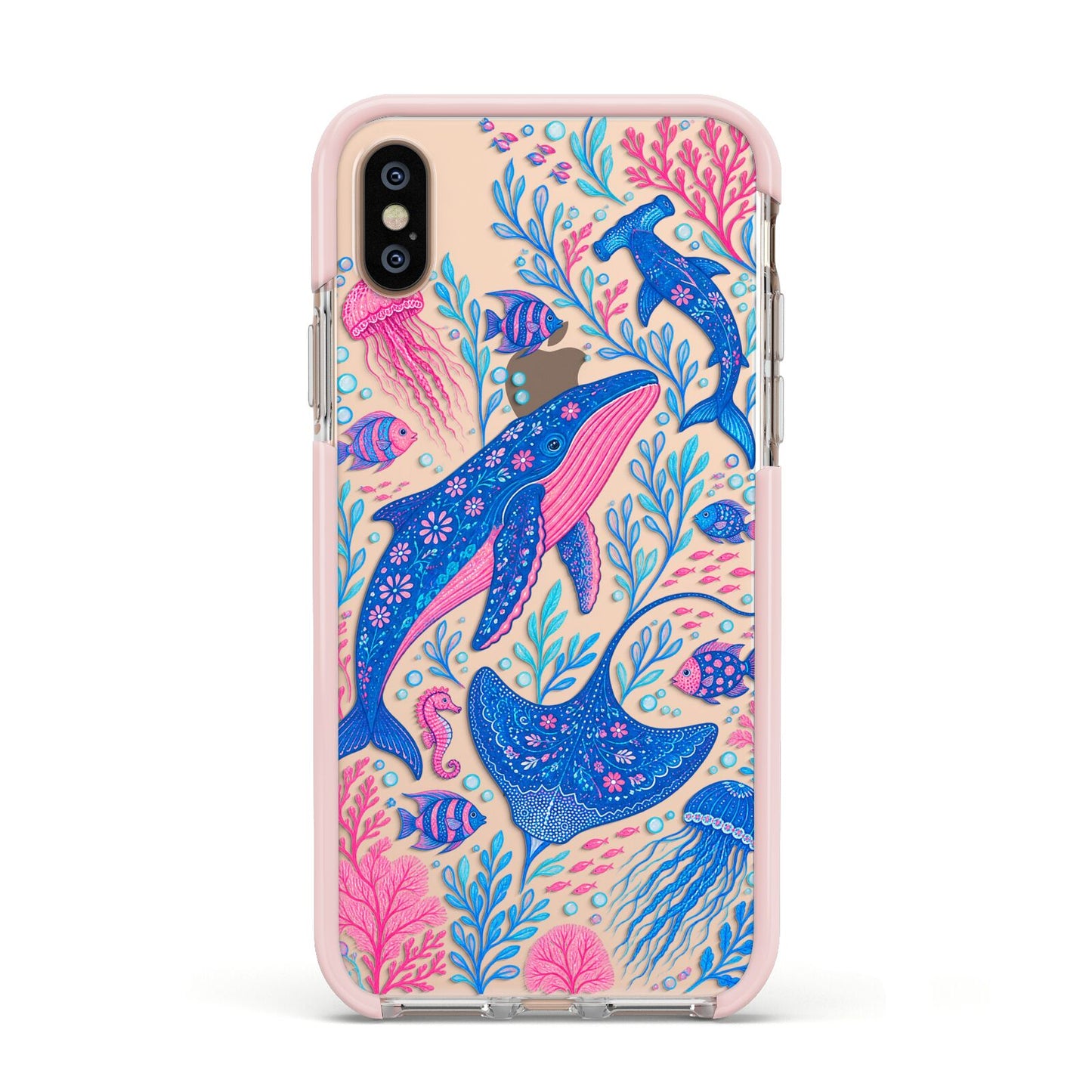 Reef Rhapsody Apple iPhone Xs Impact Case Pink Edge on Gold Phone