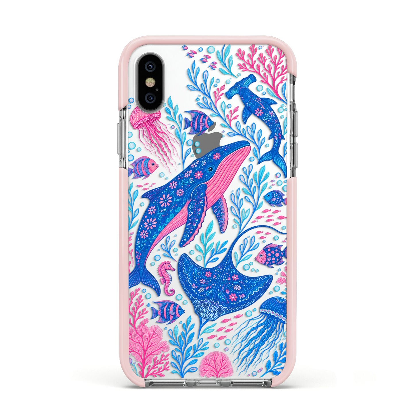 Reef Rhapsody Apple iPhone Xs Impact Case Pink Edge on Silver Phone