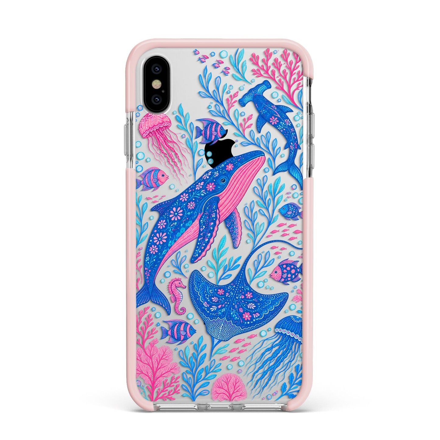 Reef Rhapsody Apple iPhone Xs Max Impact Case Pink Edge on Silver Phone