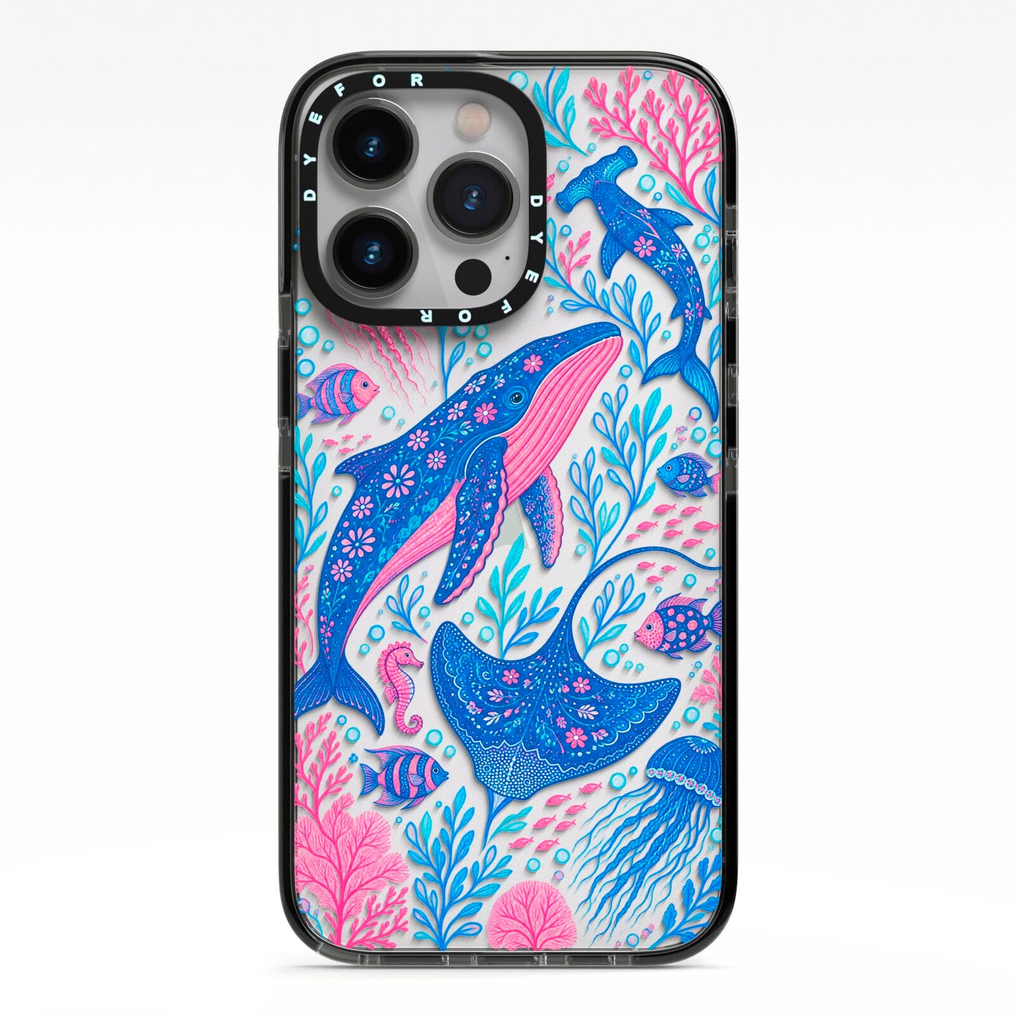 Reef Rhapsody iPhone 13 Pro Black Impact Case on Silver phone