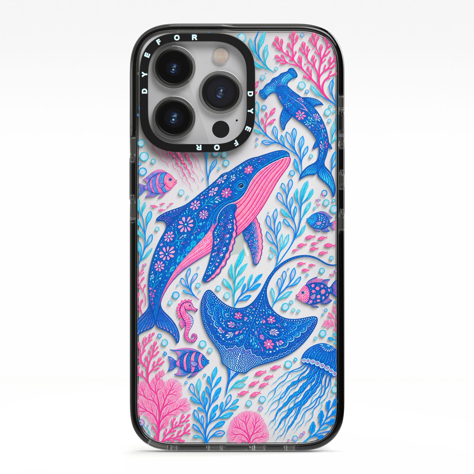 Reef Rhapsody iPhone 13 Pro Black Impact Case on Silver phone