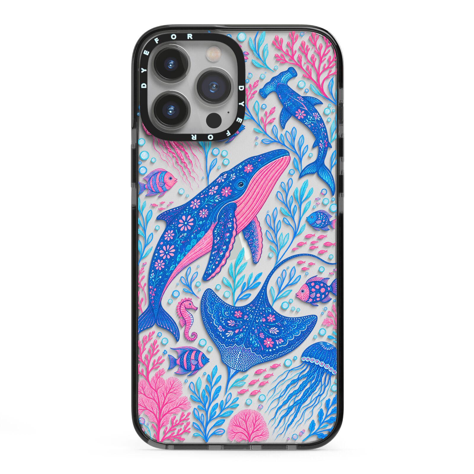Reef Rhapsody iPhone 13 Pro Max Black Impact Case on Silver phone
