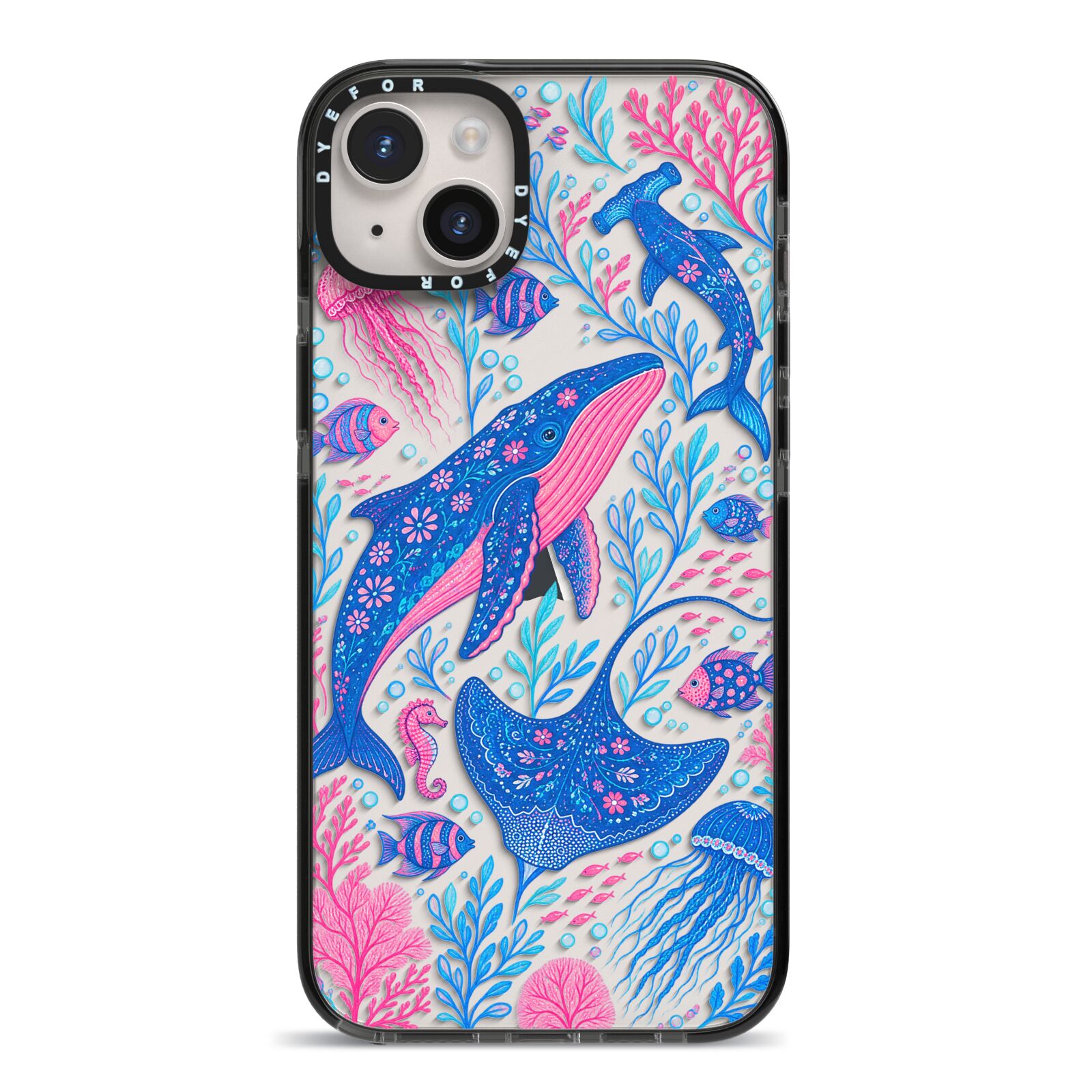 Reef Rhapsody iPhone 14 Plus Black Impact Case on Silver phone