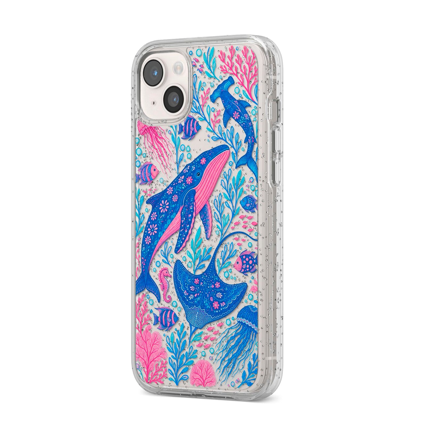Reef Rhapsody iPhone 14 Plus Glitter Tough Case Starlight Angled Image