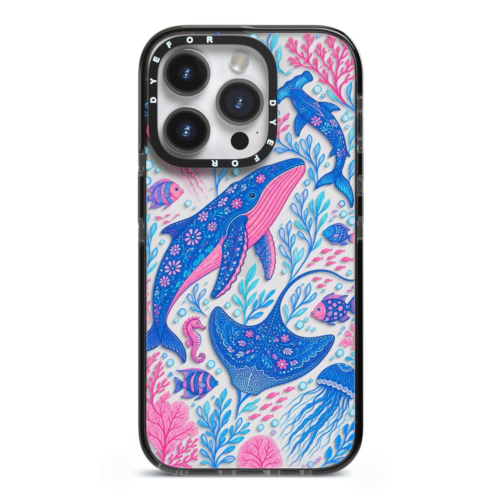Reef Rhapsody iPhone 14 Pro Black Impact Case on Silver phone
