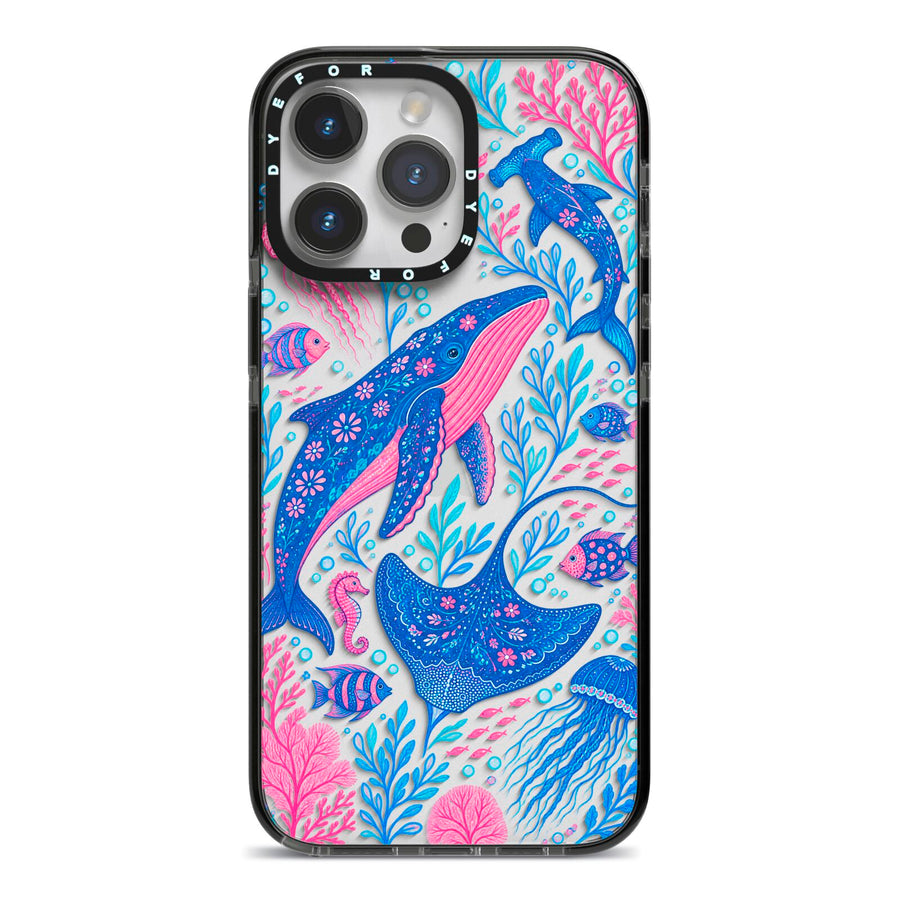 Reef Rhapsody iPhone 14 Pro Max Black Impact Case on Silver phone