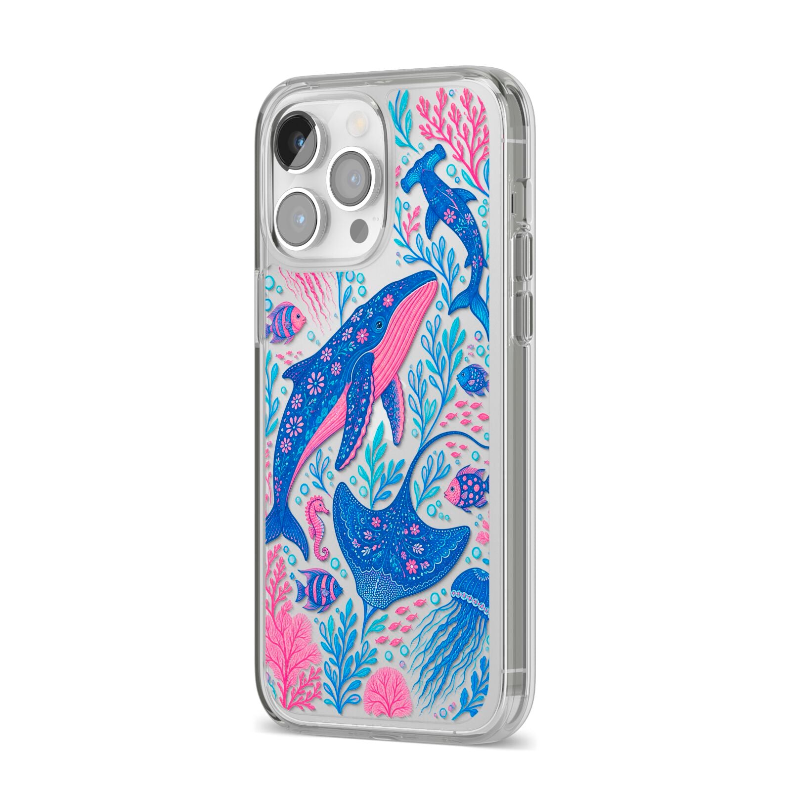Reef Rhapsody iPhone 14 Pro Max Clear Tough Case Silver Angled Image