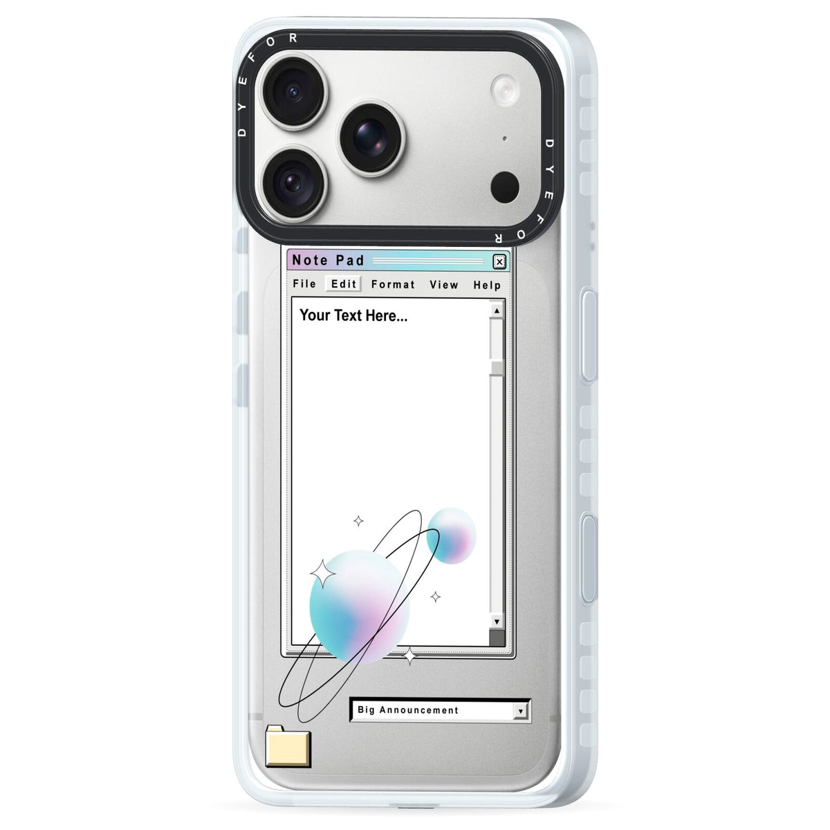 Retro Note Pad iPhone 18 Pro Max Black Impact Pre order Case Side Angle on Silver phone