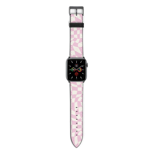 Retro Pink Check Apple Watch Strap with Space Grey Hardware