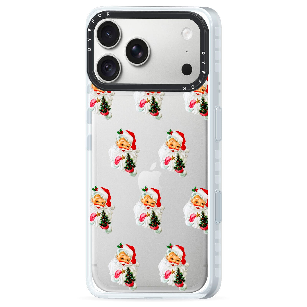 Retro Santa Face iPhone 18 Pro Black Impact Pre order Case Side Angle on Silver phone