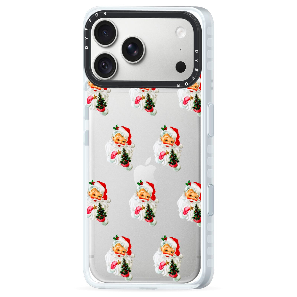 Retro Santa Face iPhone 18 Pro Max Black Impact Pre order Case Side Angle on Silver phone