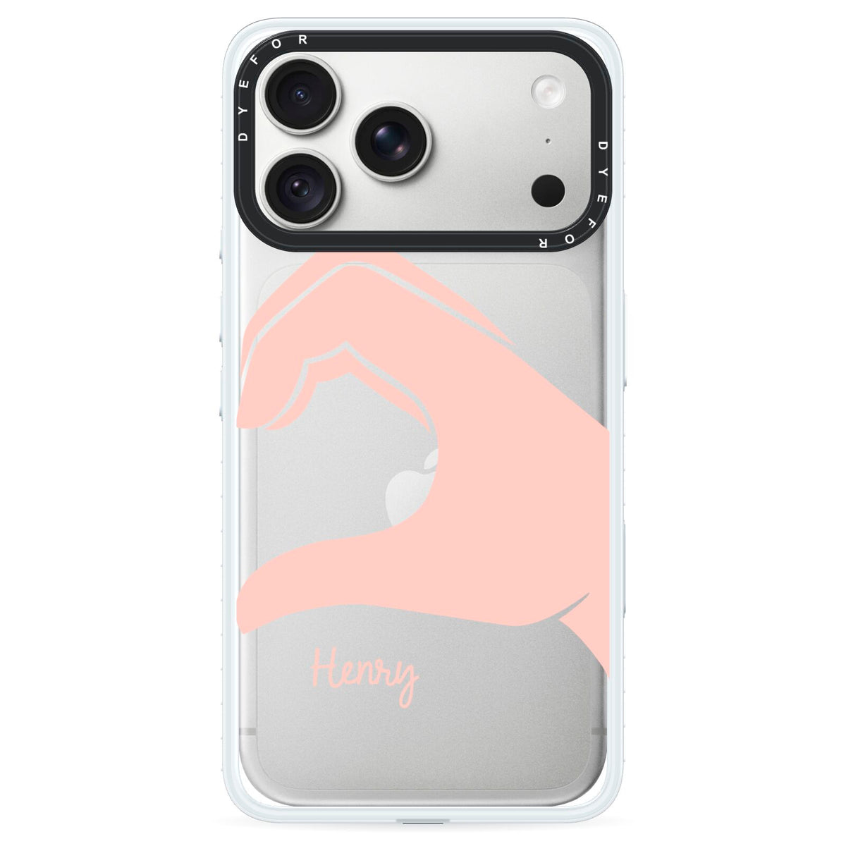 Right Hand in Half Heart with Name iPhone 18 Pro Black Impact Pre order Case on Silver phone