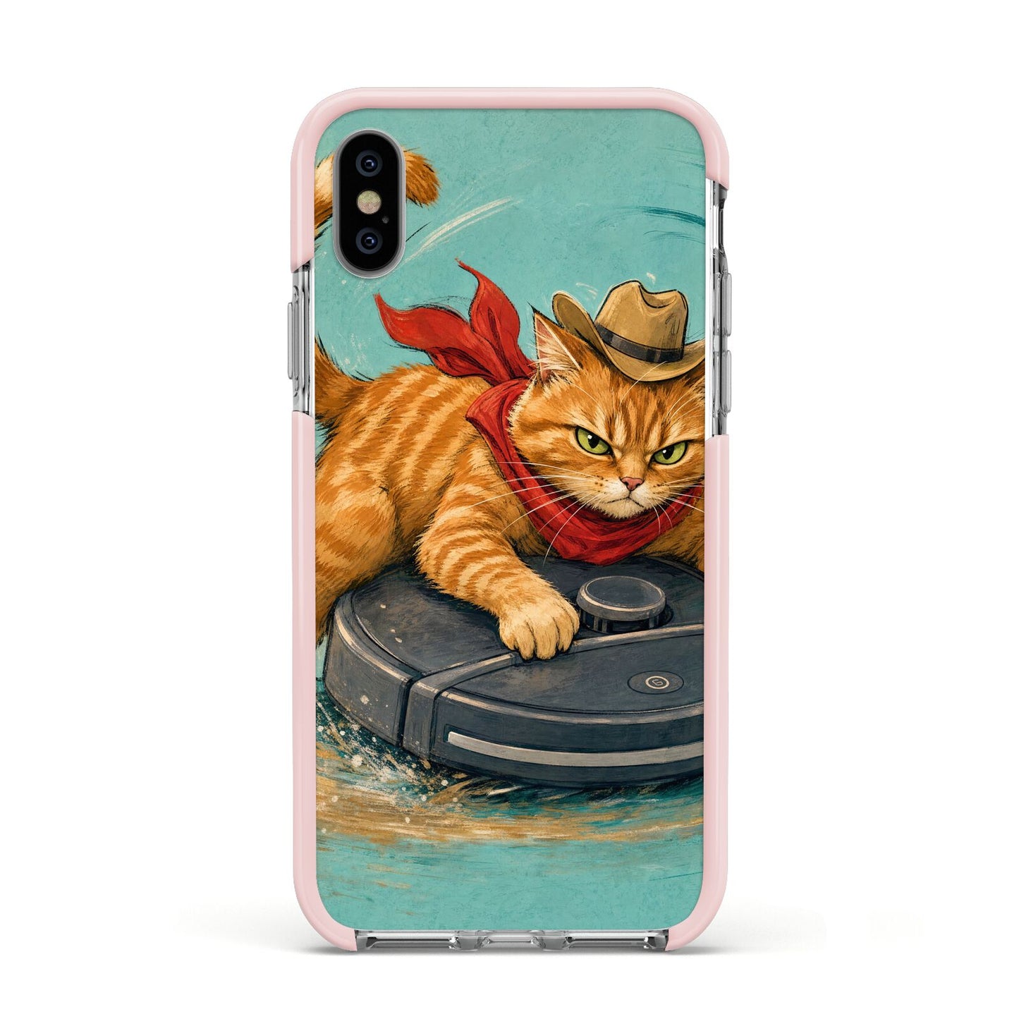 Robo Rodeo Apple iPhone Xs Impact Case Pink Edge on Silver Phone