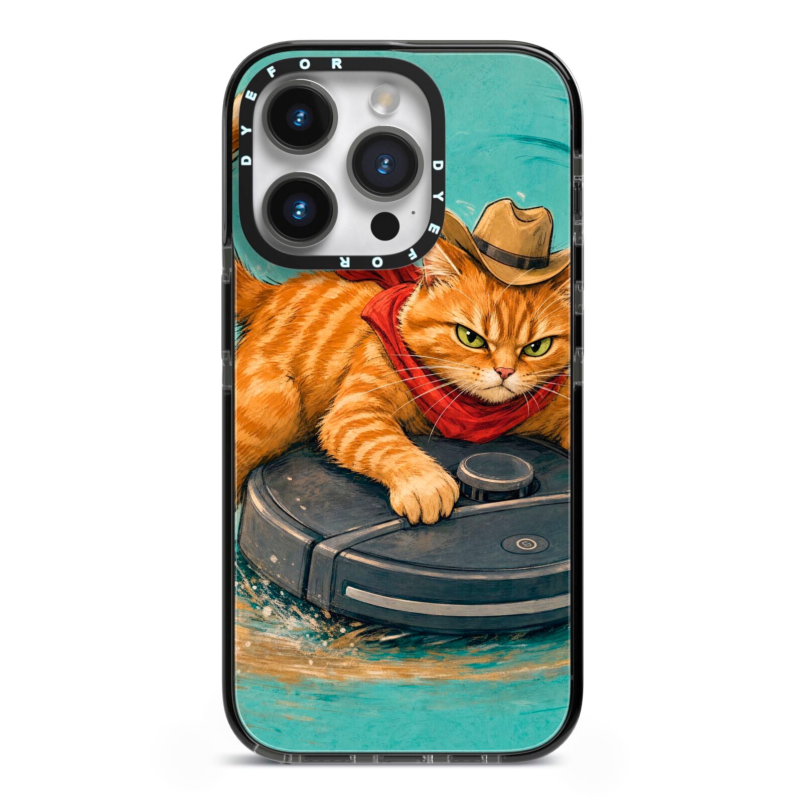 Robo Rodeo iPhone 14 Pro Black Impact Case on Silver phone