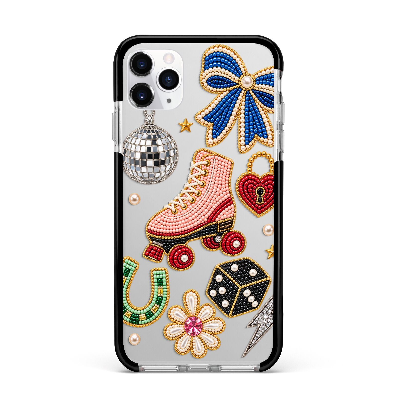 Roller Disco Charms Apple iPhone 11 Pro Max in Silver with Black Impact Case